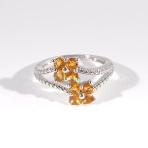 Natural Fire Opal Flower Ring Sterling Silver Size 7-3/4